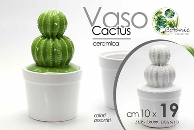 Cactus Verde in Ceramica H. 12 cm - Vaso Bianco