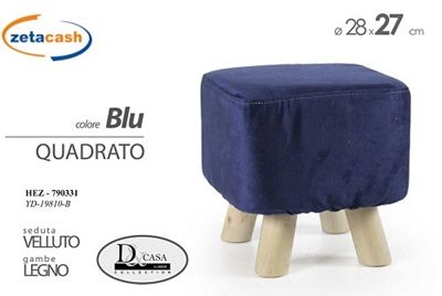 Pouf in legno e velluto blu