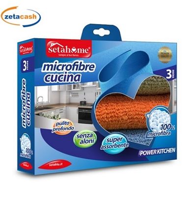 PANNO CUCINA MICROFIBRA 30 X 30 SET 3 PZ COLORI ASS