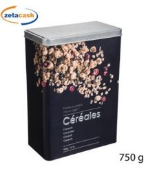 CONTENITORE IN LATTA NERO PORTA CEREALI 750 GR