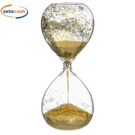 CLESSIDRA IN VETRO TRASP CON SABBIA GLITTERATA ORO H20CM