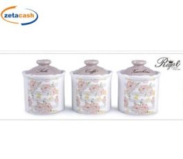 BARATTOLI 3 PEZZI CERAMICA SALE ZUCCHERO E CAFFE PEONIE